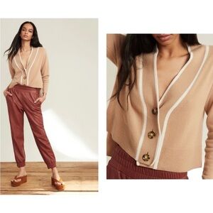 Veronica Beard Trisa Camel 100% Cashmere Front Button Cardigan Size Small